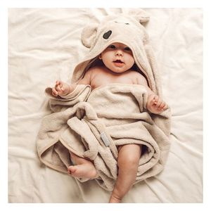 Prosop cu gluga BabySteps pentru bebelusi si copii din fibra de bambus S 85x90cm Teddy Grey imagine