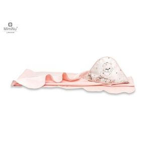 Prosop mare cu gluga si volanas MimiNu 100x100 cm din bumbac thermo fleece Design Powdery Pink Ballerina imagine