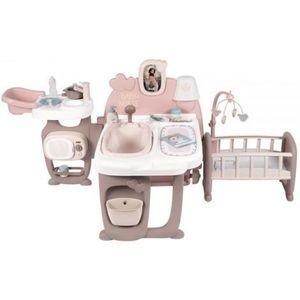 Centru de ingrijire pentru papusi Smoby Baby Nurse Doll`s Play Center maro cu 23 accesorii imagine