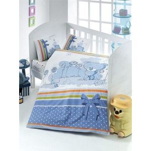 Lenjerie de pat pentru copii, Victoria, Bear, 4 piese, 100% bumbac ranforce, albastru/alb imagine