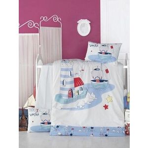 Lenjerie de pat pentru copii, Victoria, Nautic, 4 piese, 100% bumbac ranforce, albastru/alb imagine
