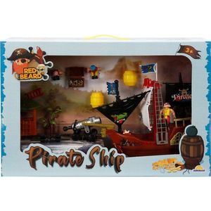 Set cu 3 figurine si nava piratilor cu tun gri, Red Beard imagine