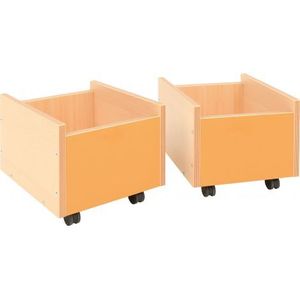 Cutie din lemn portocalie pe roti imagine