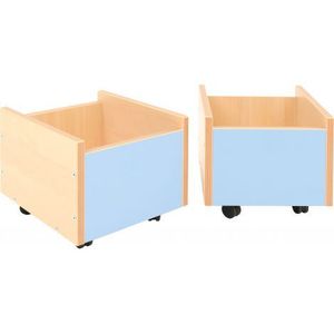 Cutie din lemn bleu pe roti imagine