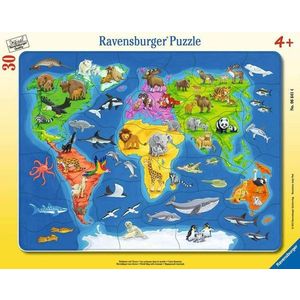 Puzzle 30 piese - Harta Lumii cu Animale | Ravensburger imagine