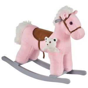 HOMCOM balansoar forma de ponei, Leagan de plus, jucarie moale pentru copii 65x26x55 cm, roz | AOSOM RO imagine
