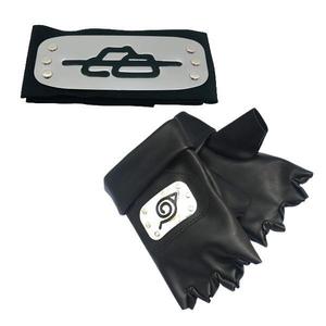 Set Bandana Simbolul Pietrelor, 90 cm si manusi, Naruto, negru imagine