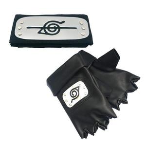 Set Bandana Simbolul Frunzei 90 cm si manusi, Naruto, negru imagine