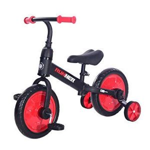 Bicicleta de echilibru 2 in 1, Runner, cu pedale si roti auxiliare, Black and Red imagine