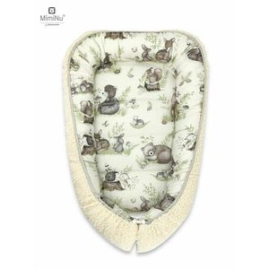 Cosulet bebelus MimiNu pentru dormit Baby Cocoon 75x55 cm cu doua fete Ecru Calm Forest Natural imagine