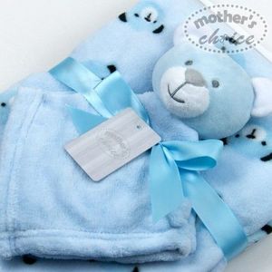 Set cadou bebelusi cu paturica si jucarie atasament ursulet bleu imagine