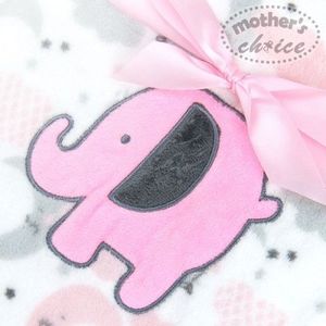 Paturica bebe din fleece cu broderie elefantel roz imagine