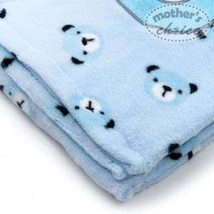 Paturica bebe din fleece cu broderie ursulet bleu imagine