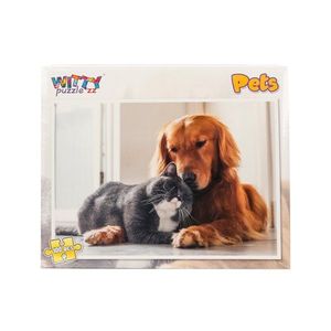 Puzzle Witty Puzzlezz, 100 piese, Pisica si cainele imagine