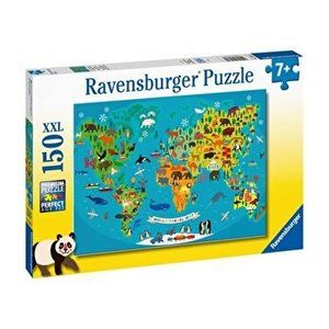 Puzzle Ravensburger - Harta lumii cu animale, 150 piese imagine