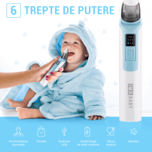 Aspirator nazal electric Ima Baby pentru bebelusi si copii silentios cu 2 capete de silicon albastru imagine