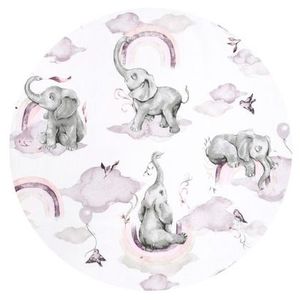 Prosop mare cu gluga Qmini 100x100 cm din bumbac si thermo fleece Elephants on Rainbow Pink imagine