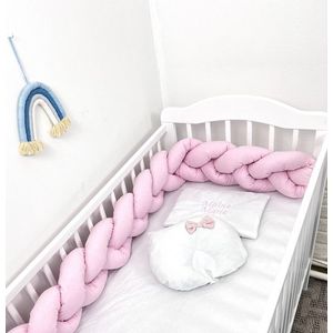 Aparatoare laterala pat bumper Deseda impletita 180 cm uni roz baby imagine