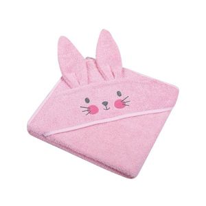 Prosop cu gluga brodata si cu urechi 80x80 cm Pink Rabbit imagine