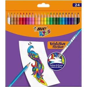 Creioane colorate cu guma de sters Evolution Illusion Bic, 24 culori imagine