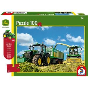 Puzzle 100 piese - John Deere - Tractor 7310R and 8600i Forage Harvester | Schmidt imagine