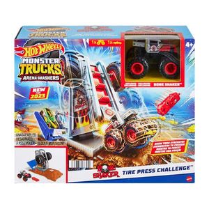 Set de joaca cu masina Monster Trucks, Hot Wheels, Tire Press Challenge, HNB88 imagine