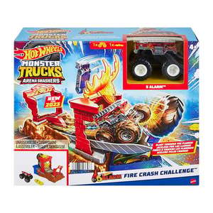 Set de joaca cu masina Monster Trucks, Hot Wheels, Fire Crash Challenge, HNB90 imagine