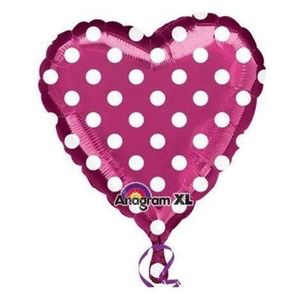 Balon folie inima roz buline albe 45 cm imagine