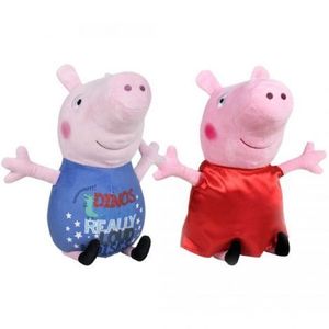 Set 2 jucarii din plus George Dinos & Peppa Pig cu rochie rosie din satin 17 cm, Peppa Pig imagine