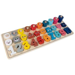 Puzzle din lemn Montessori Malplay cu cifre, forme si alte accesorii imagine