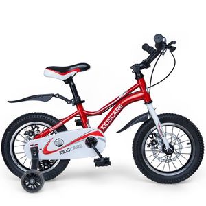 Bicicleta pentru copii 2-4 ani KidsCare HappyCycles 12 inch cu roti ajutatoare si frane pe disc rosu imagine