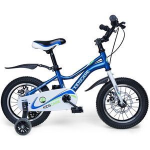 Bicicleta pentru copii 5-8 ani KidsCare HappyCycles 16 inch cu roti ajutatoare si frane pe disc albastru imagine