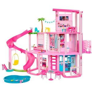 Set Casa de papusi Barbie Dreamhouse, 114 cm, cu piscina, tobogan, lift, lumini si sunete, 75 piese imagine