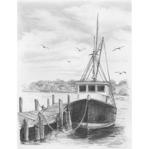 Set pentru realizarea unui desen in creion - Barca de pescuit imagine