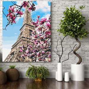 Set premium pictura pe numere (panza) Magnolia in floare la Paris 50x40 cm imagine