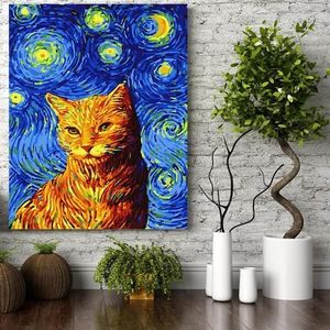 Set pictura pe numere (panza) Noapte instelata - Pisica Van Gogh 50x40 cm imagine