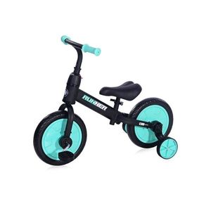 Bicicleta de echilibru, 2 in 1, cu pedale si roti auxiliare, Lorelli Runner, Black Turquoise imagine
