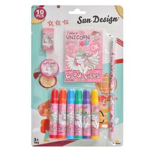 Set de colorat cu carioci si agenda, Sun Design, model Unicorn, 10 buc imagine