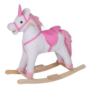 HomCom balansoar din lemn, leagan in forma de unicorn, jucarie de plus, jucarie pentru copii 78x28x68 cm | AOSOM RO imagine