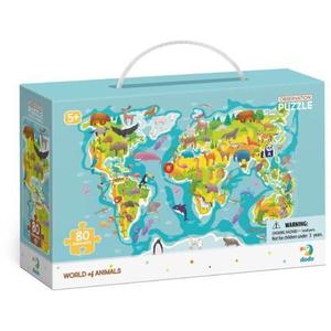Puzzle - Harta animalelor lumii (80 piese) imagine