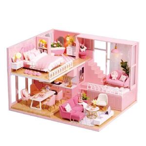 Joc interactiv, macheta casa de asamblat, dollhouse miniatura, Sunny loft, Diy imagine