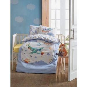 Lenjerie de pat pentru copii, 4 piese, 100x150 cm, 100% bumbac ranforce, Cotton Box, Air Plane, albastru imagine