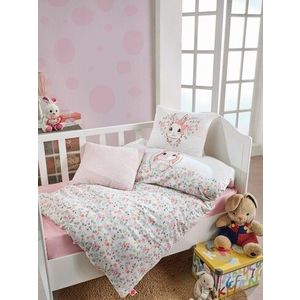 Lenjerie de pat pentru copii, 4 piese, 100x150 cm, 100% bumbac ranforce, Cotton Box, Bunny, roz imagine