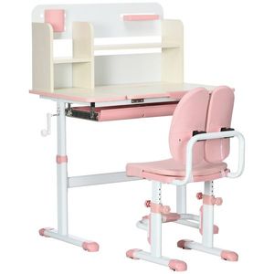 Set de birou si scaun cu inaltime reglabila, Birou pentru copii, masa de studiu pentru scoala cu raft si depozitare ZONEKIZ | Aosom RO imagine