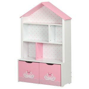 Bibliotecă pentru copii Suport pentru jucării cu rafturi deschise și sertare pe roți, mobilier pentru copii, 78, 5x34x127, 5cm roz ZONEKIZ | Aosom RO imagine