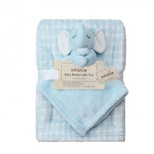 Set cadou pentru bebelusi cu paturica din fleece si jucarie elefantel bleu imagine
