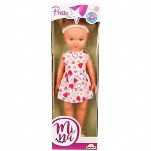 Papusa Pretty Mina in rochita roz cu inimioare, Dollz n More, 35 cm imagine