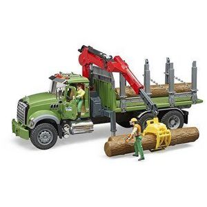 Jucarie Bruder, Construction - Camion lemne Mack Granite cu macara de incarcare, graifer si 3 busteni imagine