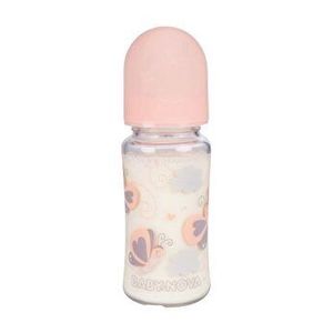 Biberon sticla decor cu gat larg si tetine sistem anticolici, 240 ml, Baby Nova, roz imagine