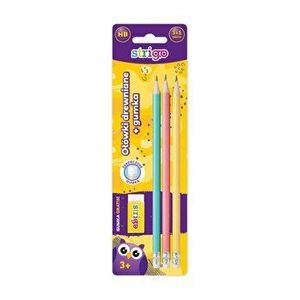 Set 3 creioane Strigo HB, pastel + guma de sters neon, in blister imagine